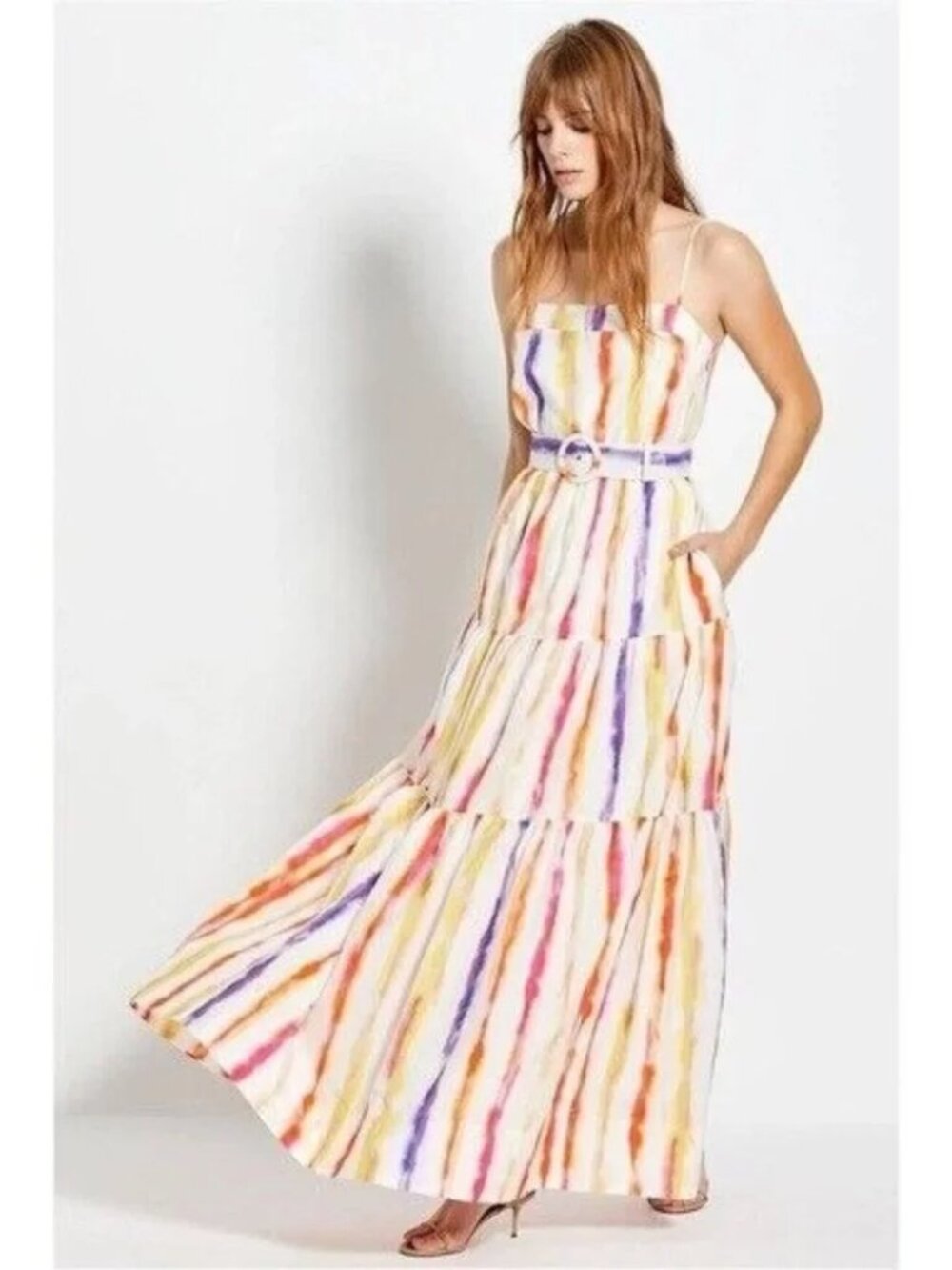 Nicholas Kerala Maxi Dress Brushed Rainbow Tiered Size 0